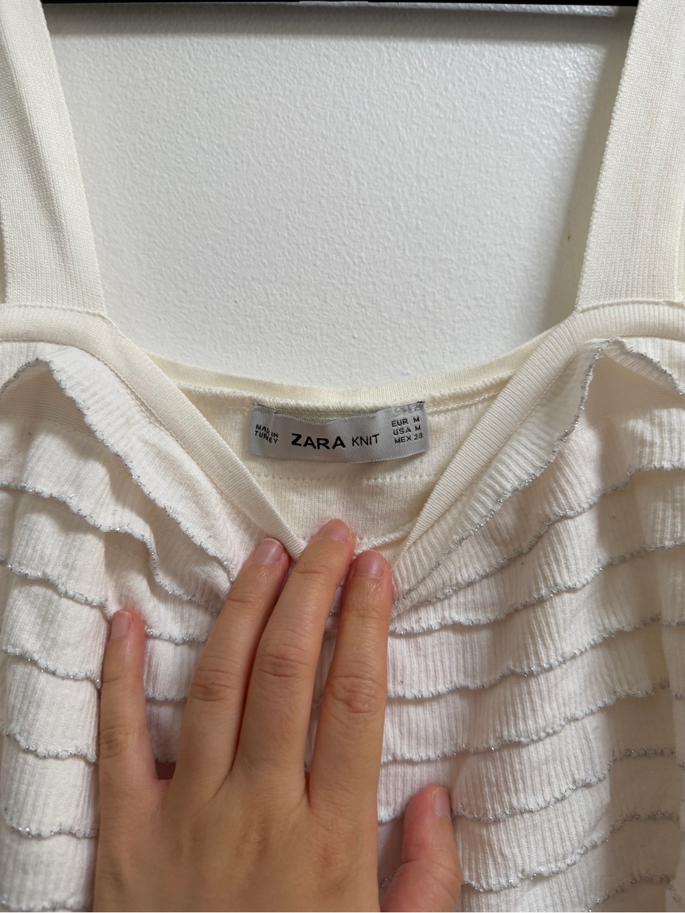 Zara Cream Ruffle-Textured Crop Tank with Silver Contrast Trim - Picture 2 of 5